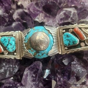 Sterling Silver turquoise and coral bracelet